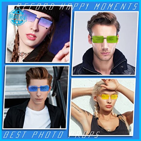 Rimless Rectangle Sunglasses Retro Y2K Fashion Lightweight Party Favor